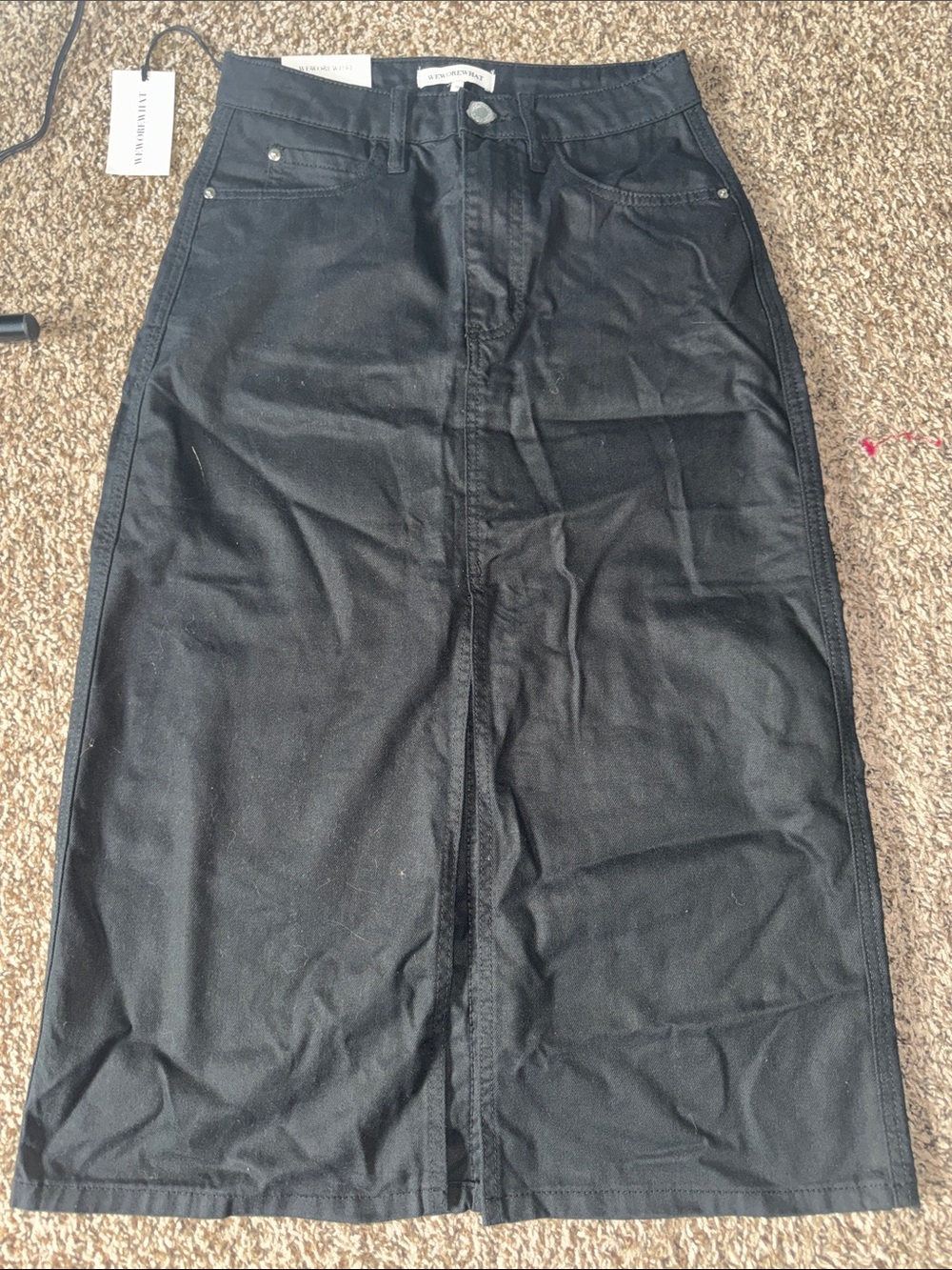 WeWoreWhat Black Midi Denim Skirt with Front Slit